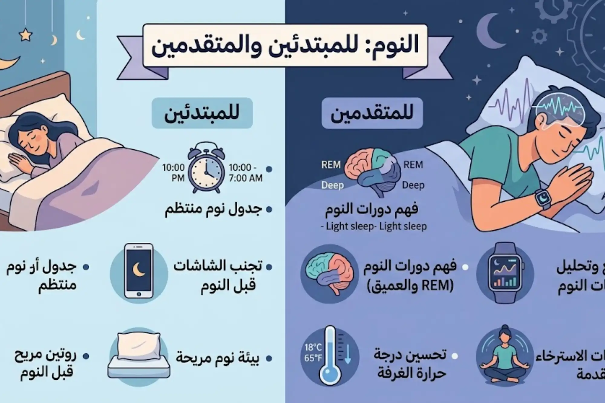 النوم للمبتدئين والمتقدمين